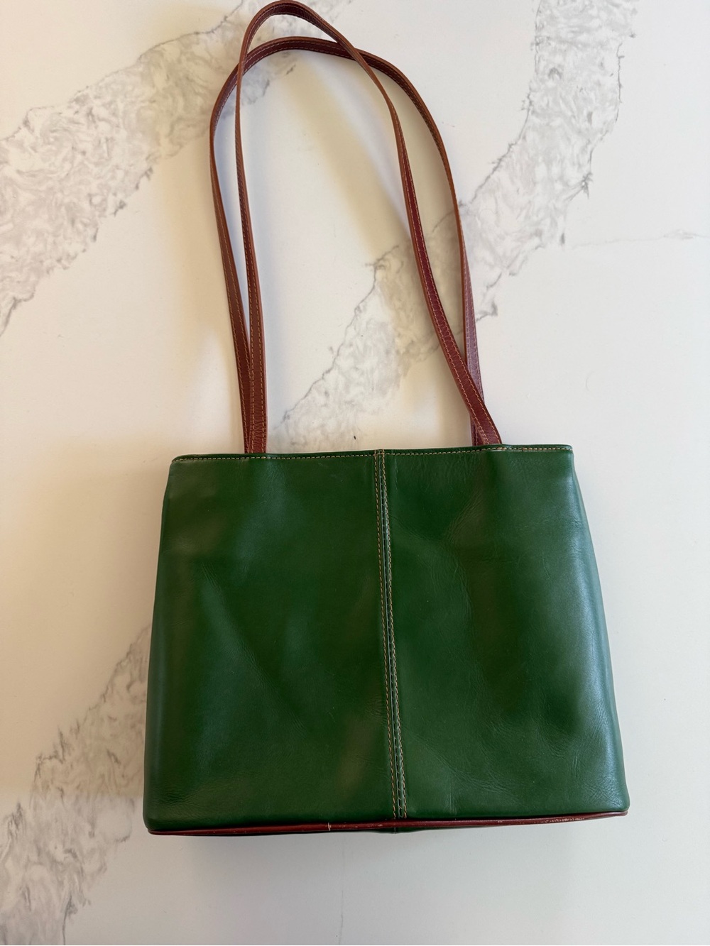 Classic Green Leather Shoulder Tote handmade in Italy